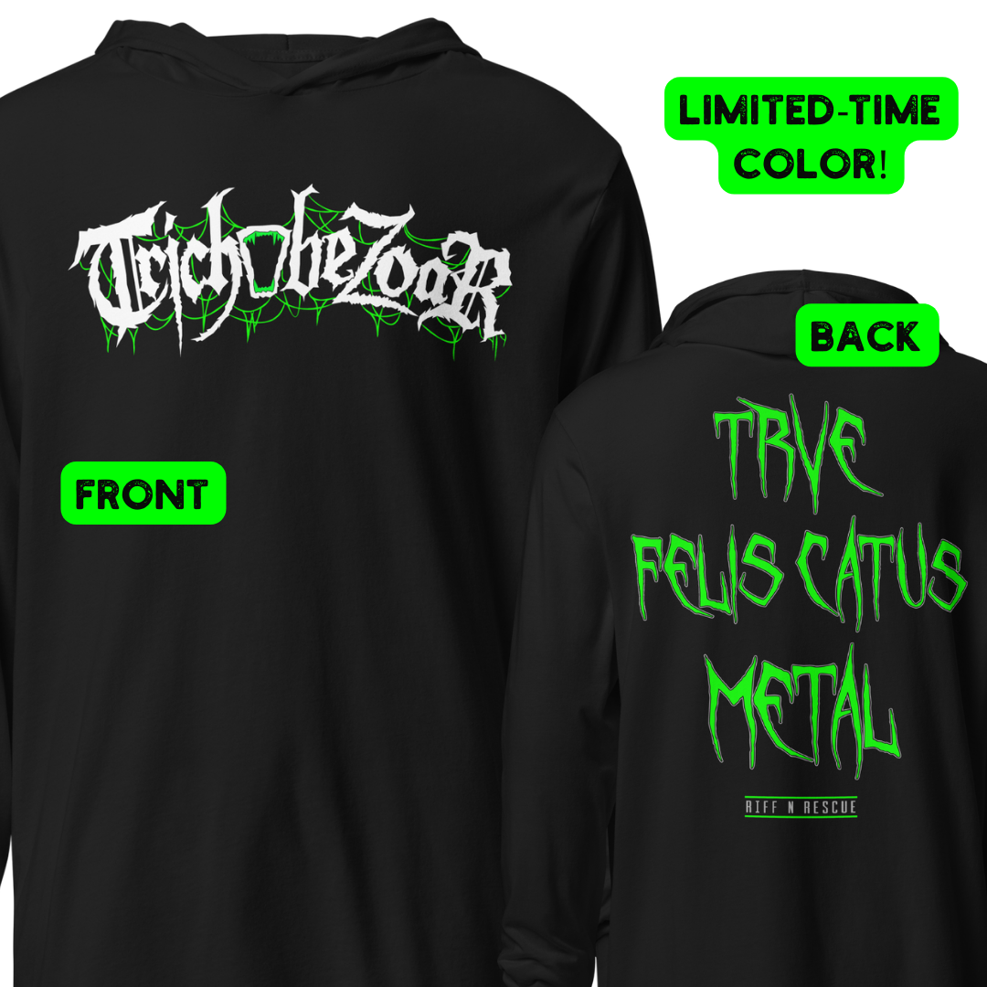 Trichobezoar AKA Hairball Green (Limited Edition Color) Hooded long-sleeve tee (Front and Back)