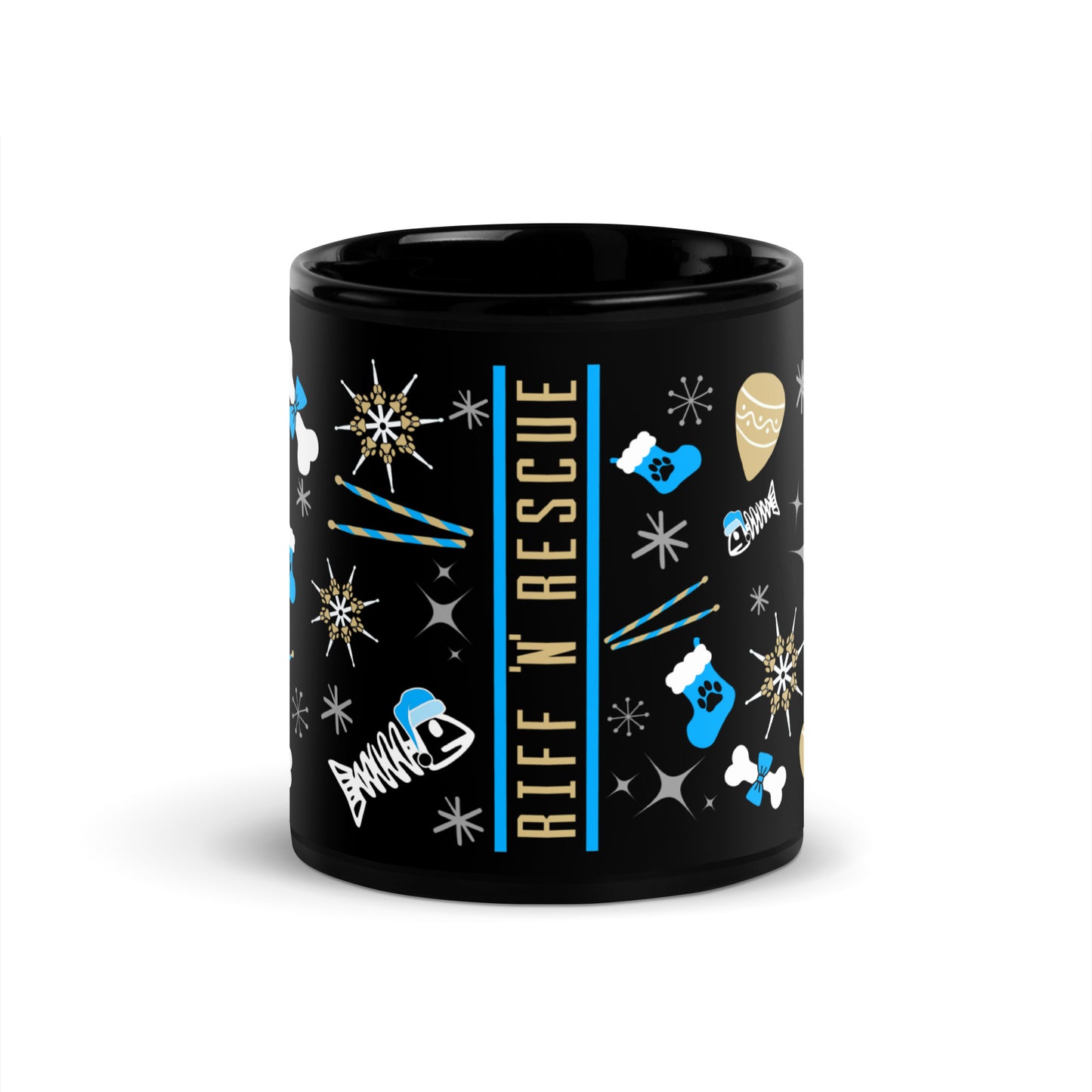 Xmas Icons (Blue) Black Glossy Mug