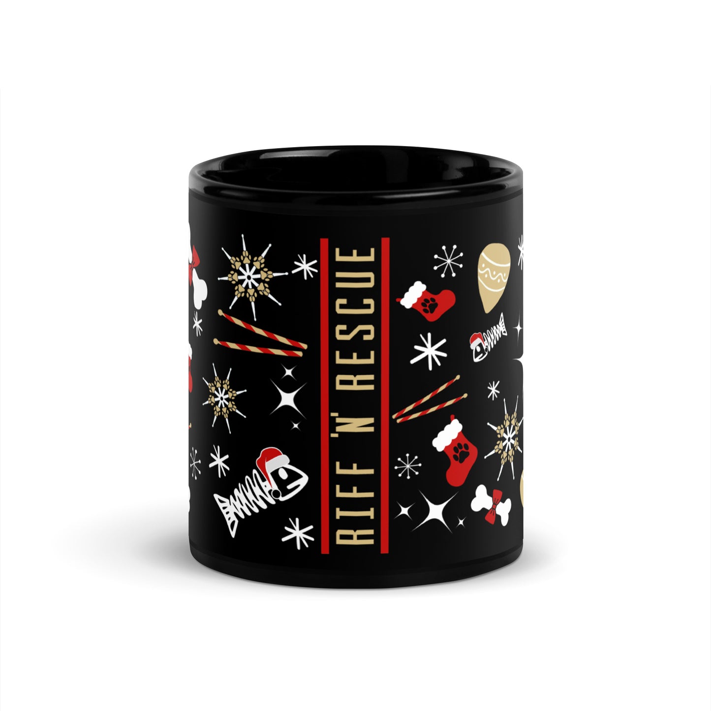 Xmas icons (Red) Black Glossy Mug