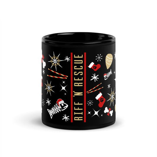 Xmas icons (Red) Black Glossy Mug