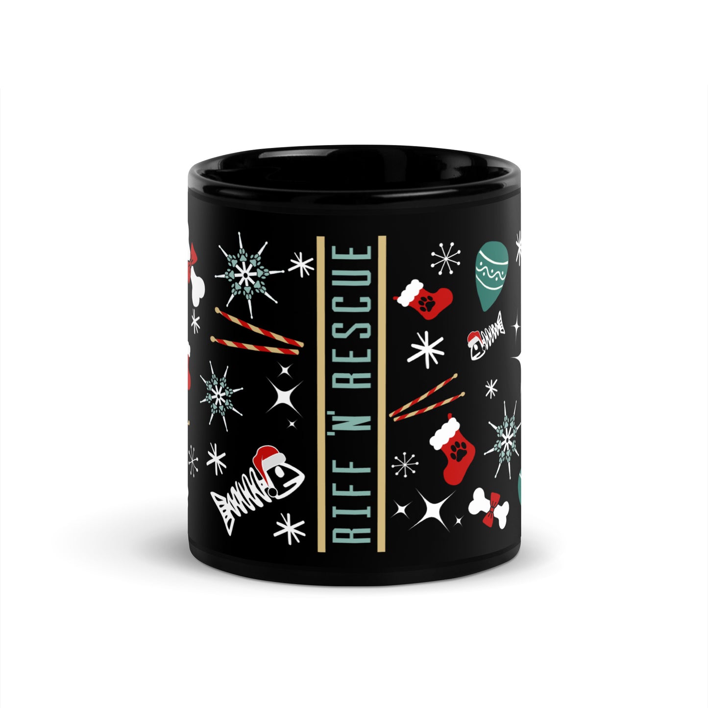 Xmas Icons (Green) Black Glossy Mug
