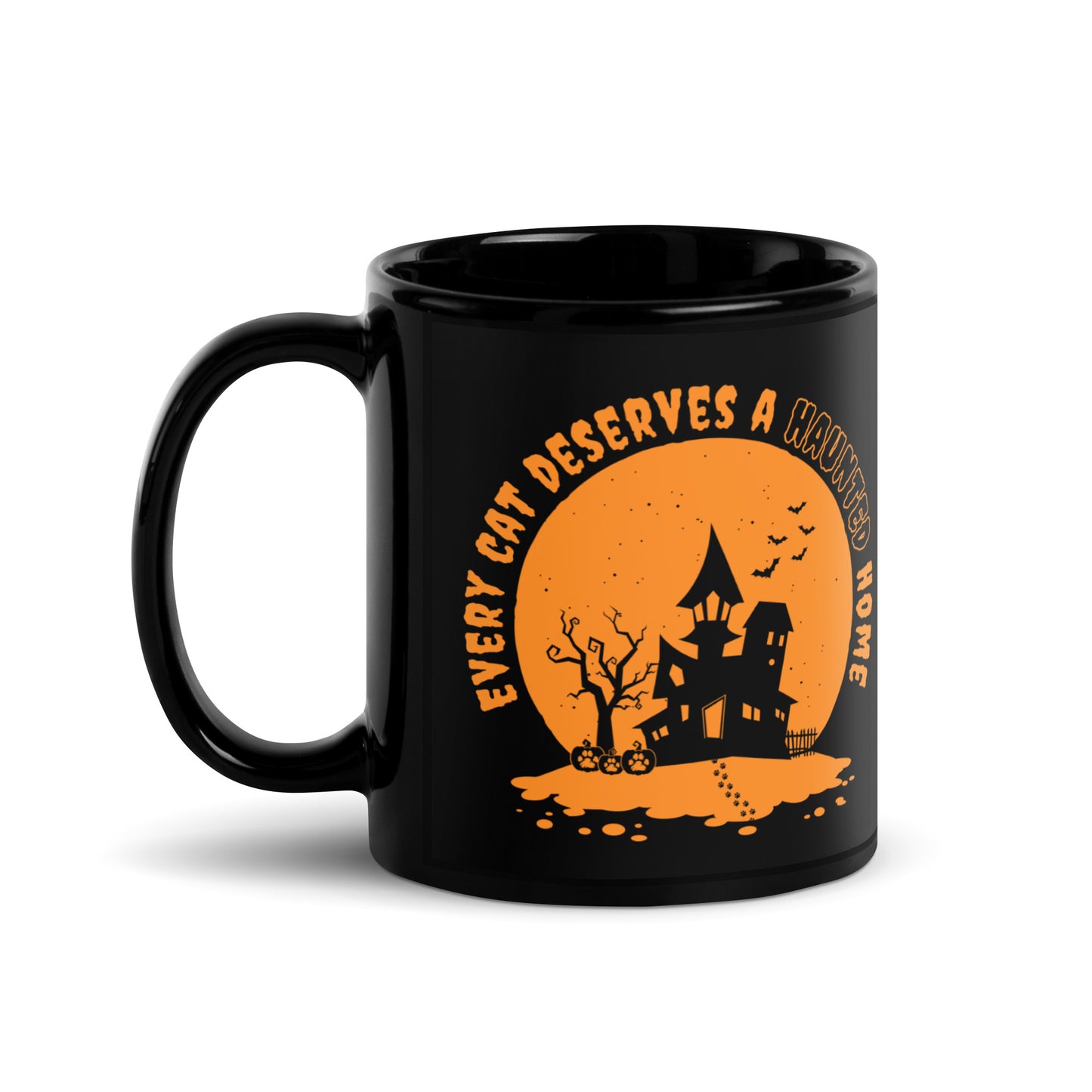 Cat Haunted Home Black Glossy Mug