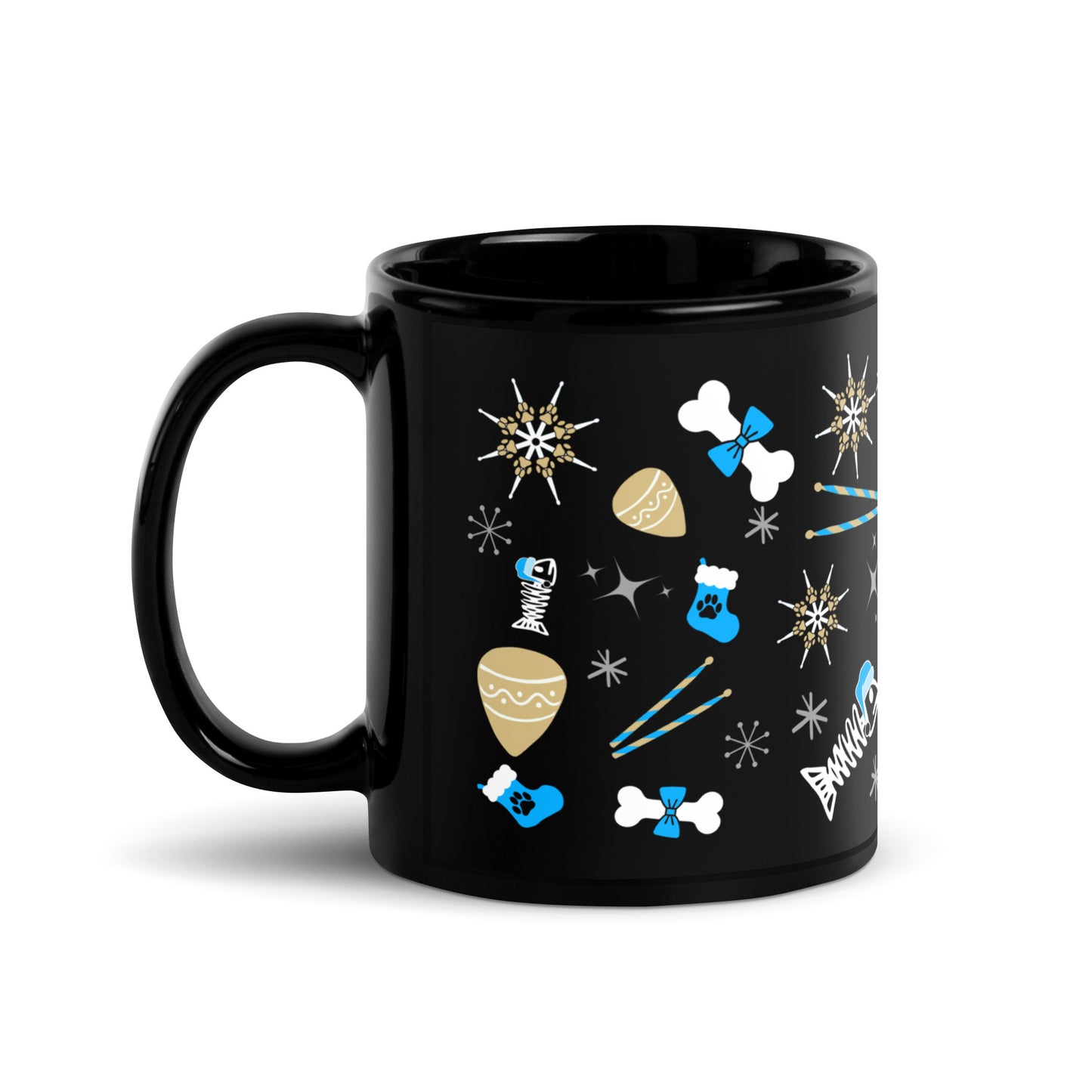Xmas Icons (Blue) Black Glossy Mug