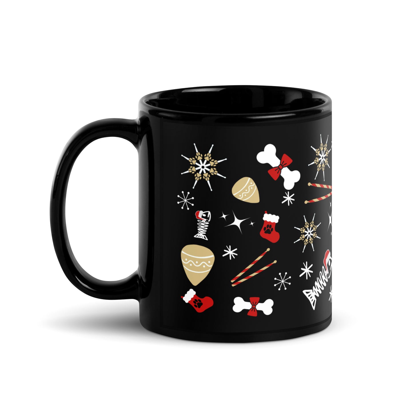 Xmas icons (Red) Black Glossy Mug
