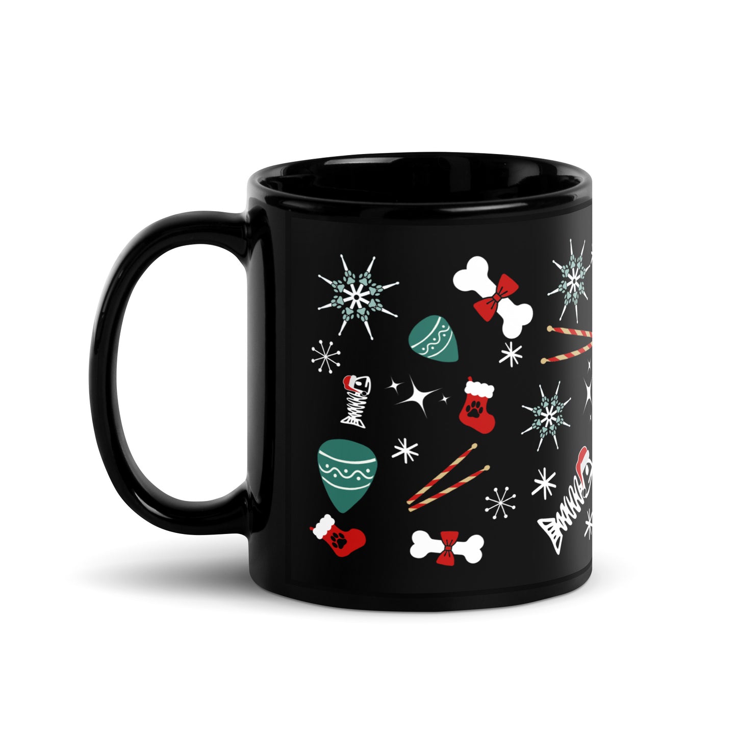 Xmas Icons (Green) Black Glossy Mug