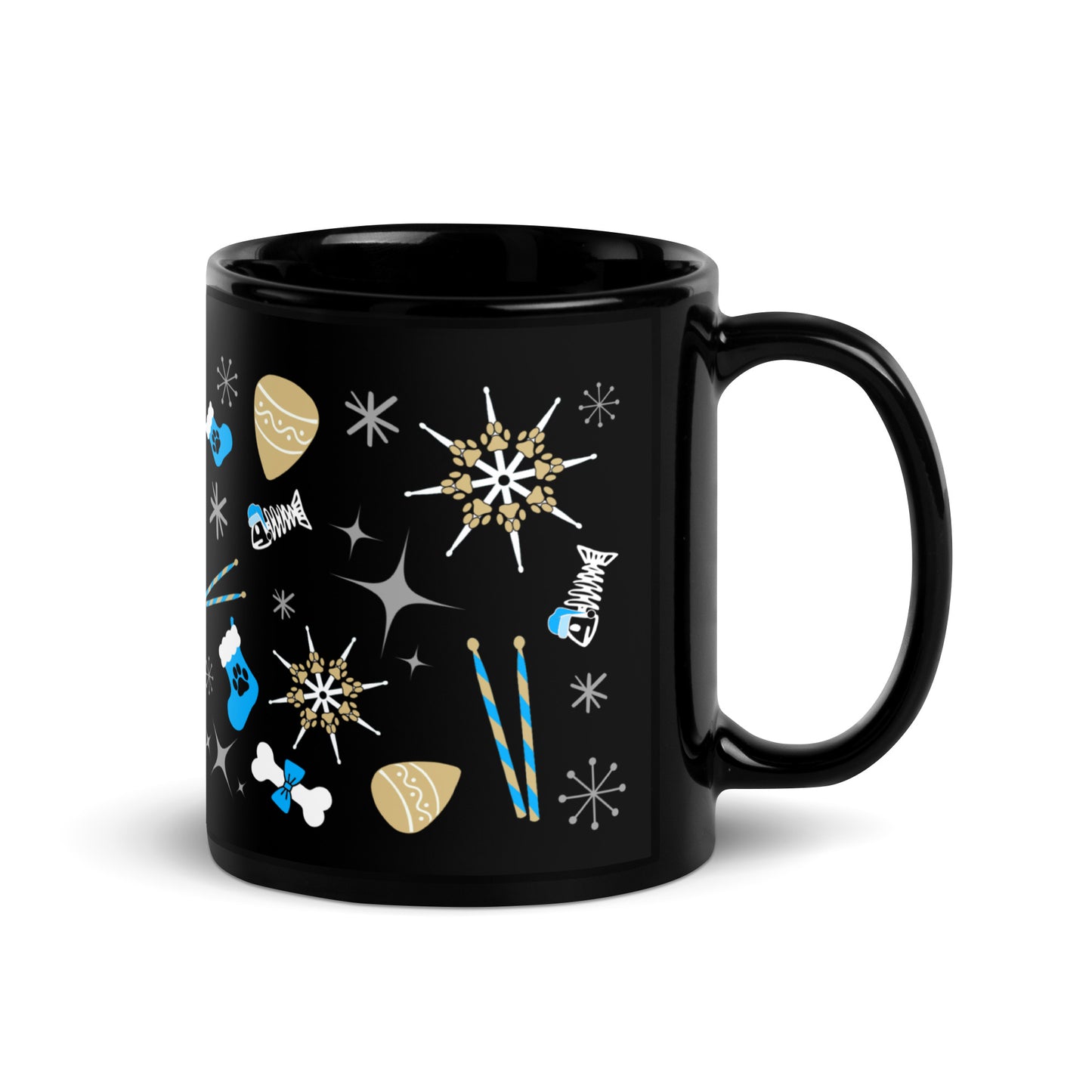 Xmas Icons (Blue) Black Glossy Mug