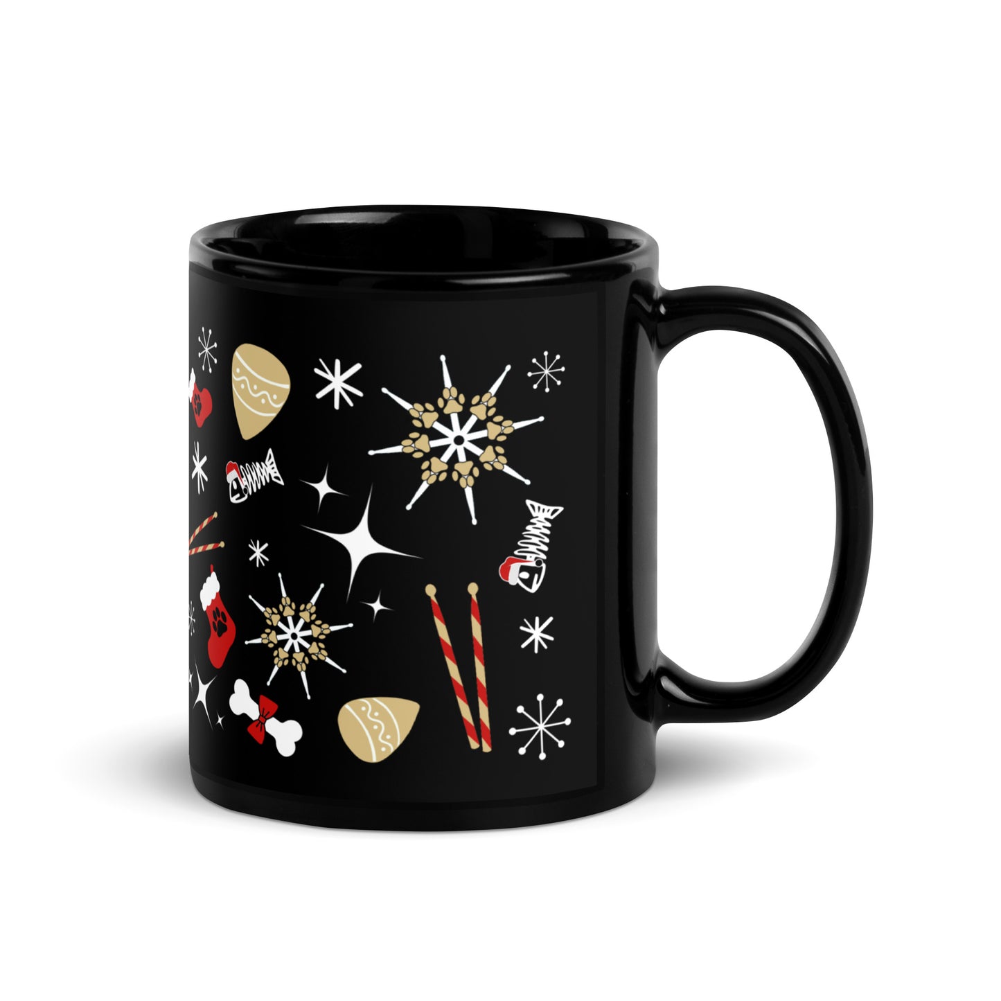 Xmas icons (Red) Black Glossy Mug