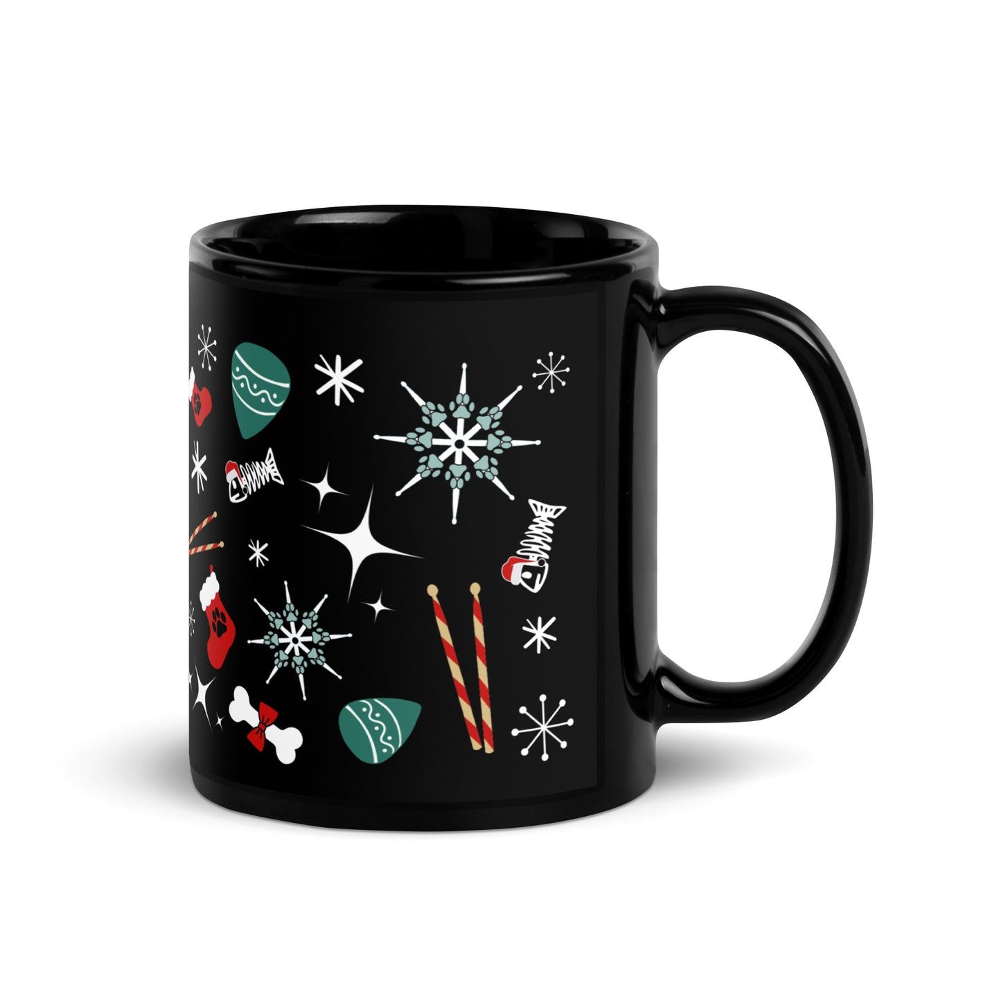 Xmas Icons (Green) Black Glossy Mug