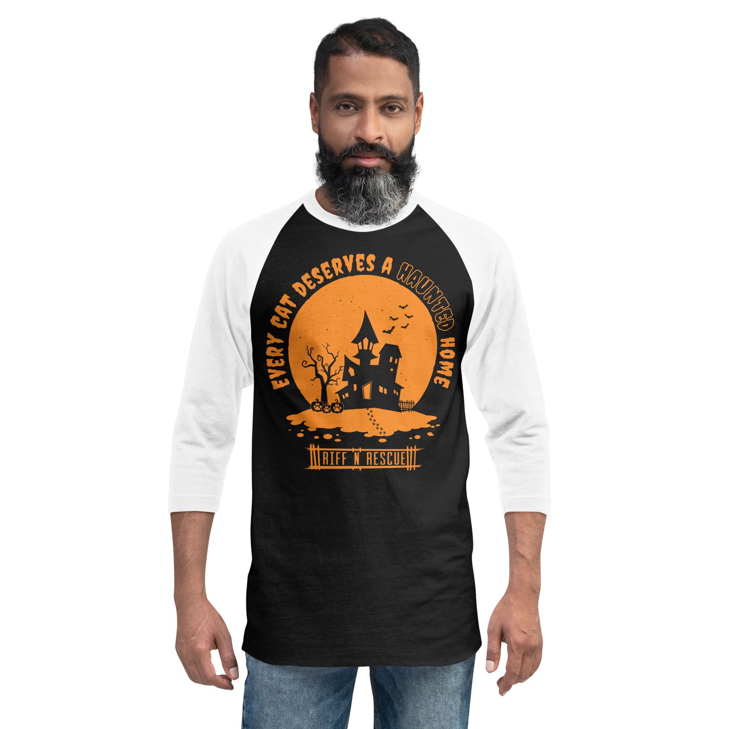 Haunted Cat Home 3/4 sleeve raglan shirt