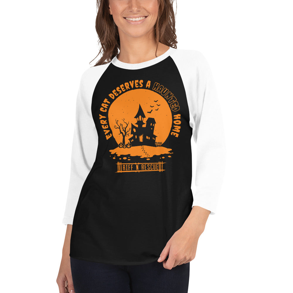 Haunted Cat Home 3/4 sleeve raglan shirt
