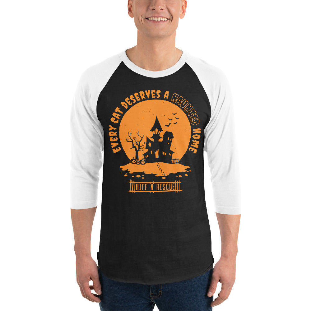 Haunted Cat Home 3/4 sleeve raglan shirt