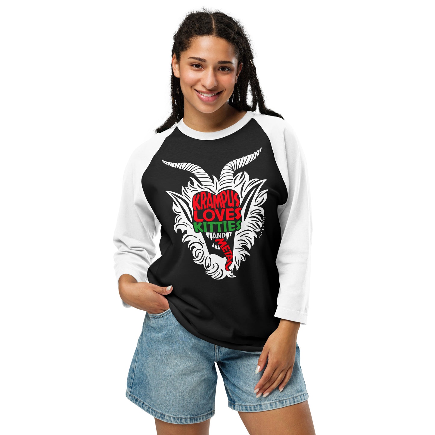 Krampus Kitties 3/4 sleeve raglan shirt