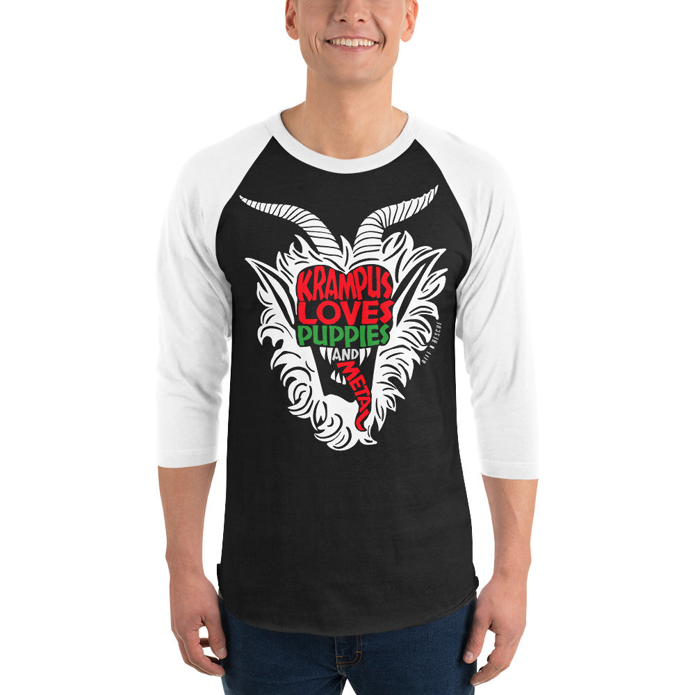 Krampus Puppies 3/4 sleeve raglan shirt