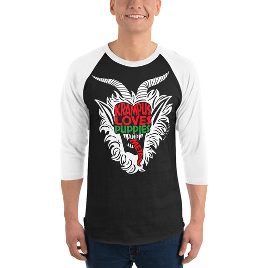 Krampus Puppies 3/4 sleeve raglan shirt
