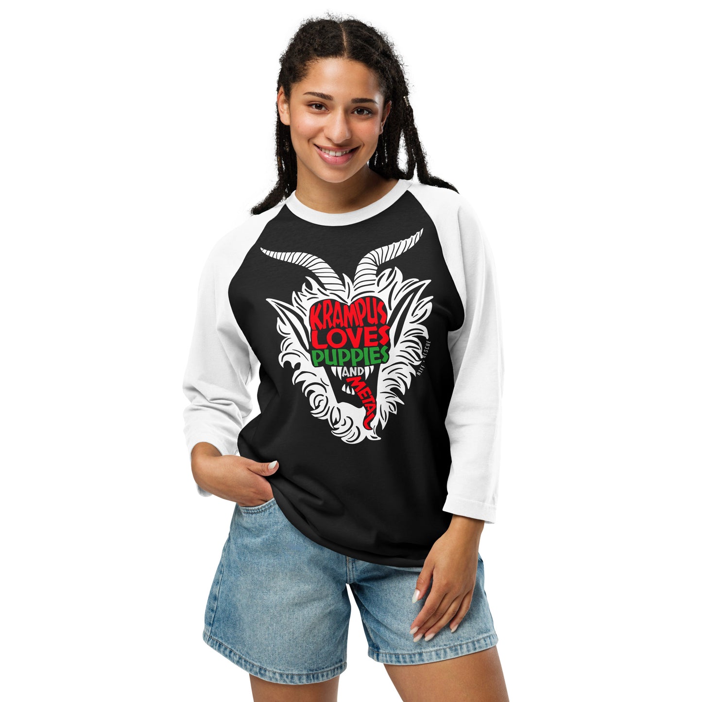 Krampus Puppies 3/4 sleeve raglan shirt