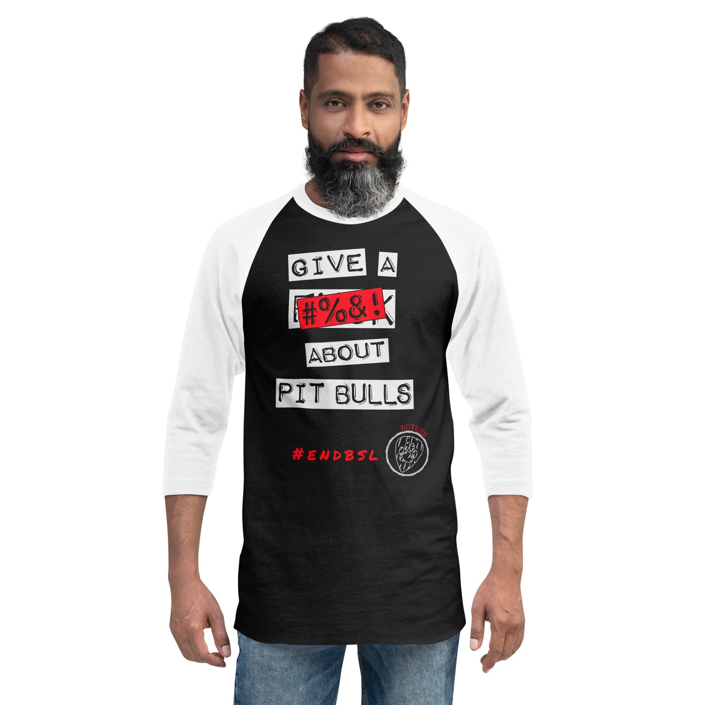 Give A #%&! About Pit Bulls 3/4 sleeve raglan shirt