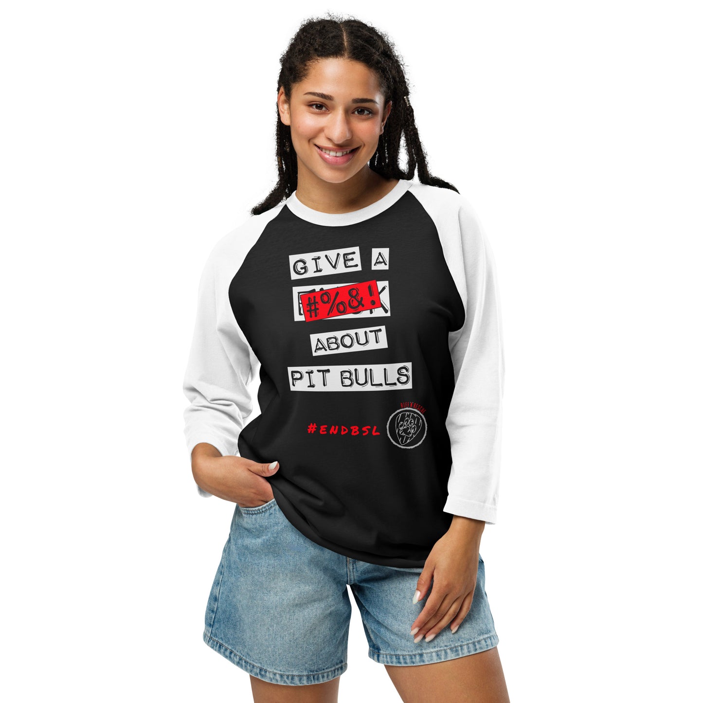Give A #%&! About Pit Bulls 3/4 sleeve raglan shirt