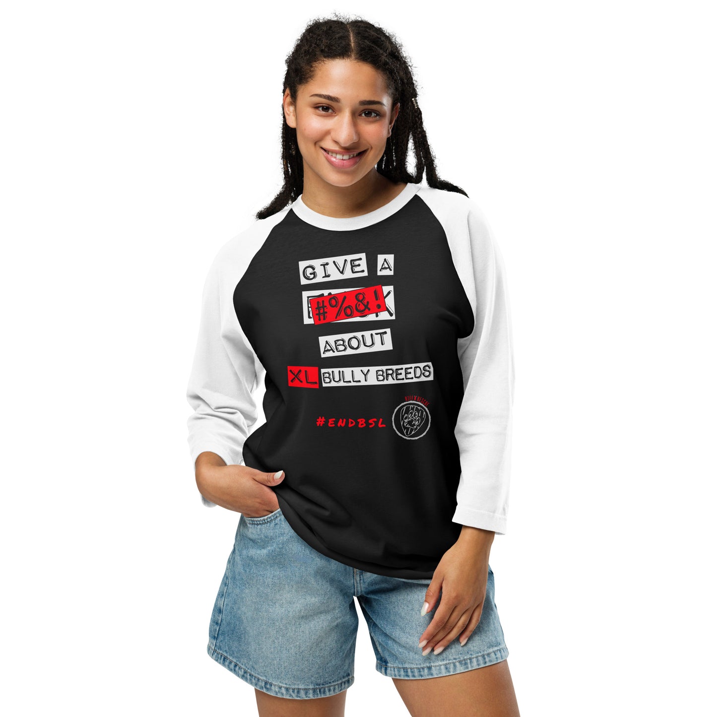 Give A #%&! About XL Bully Breeds 3/4 sleeve raglan shirt
