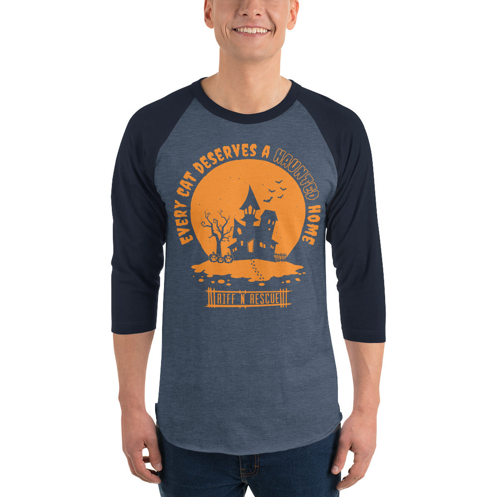 Haunted Cat Home 3/4 sleeve raglan shirt