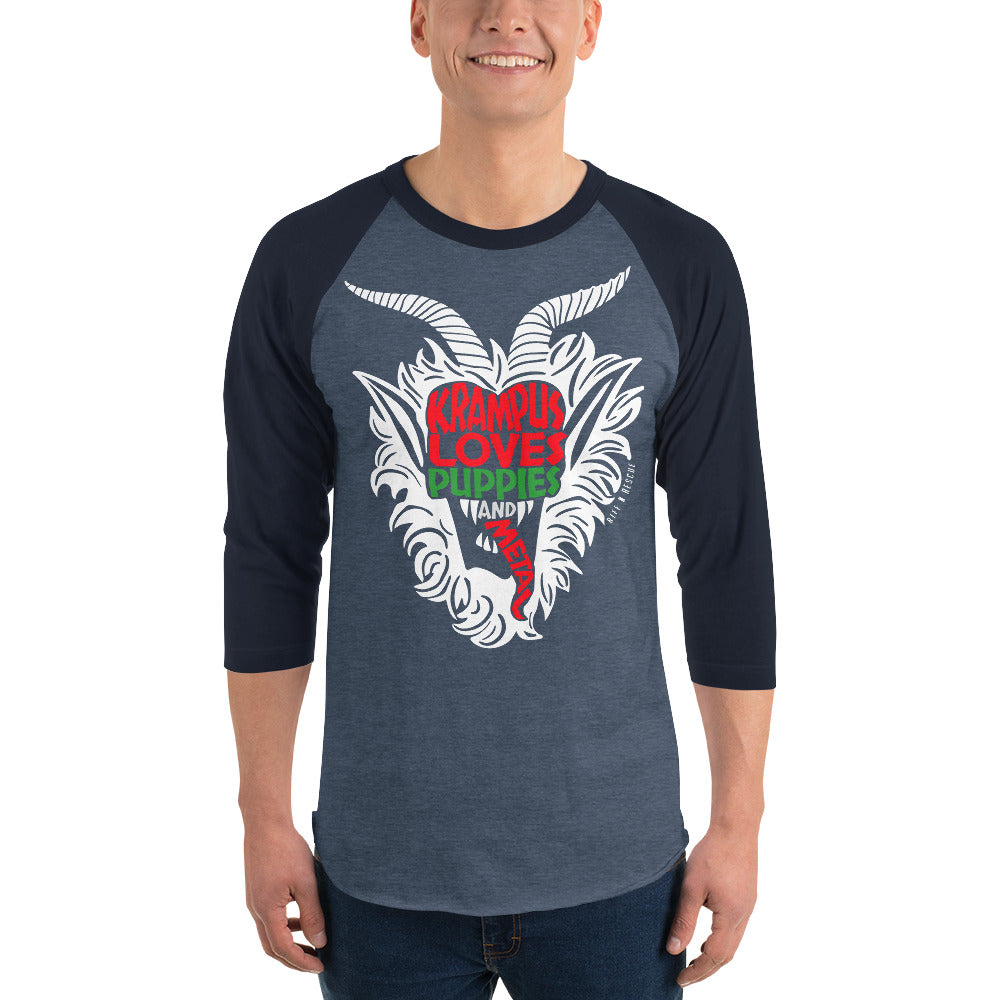 Krampus Puppies 3/4 sleeve raglan shirt