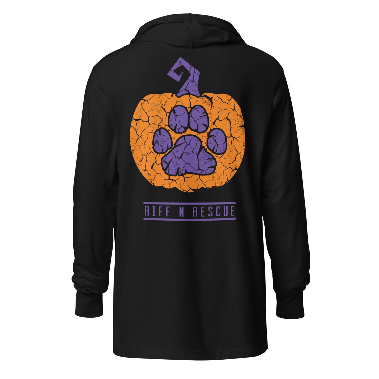 Riffs and Treats Hooded long-sleeve tee (Front and Back)
