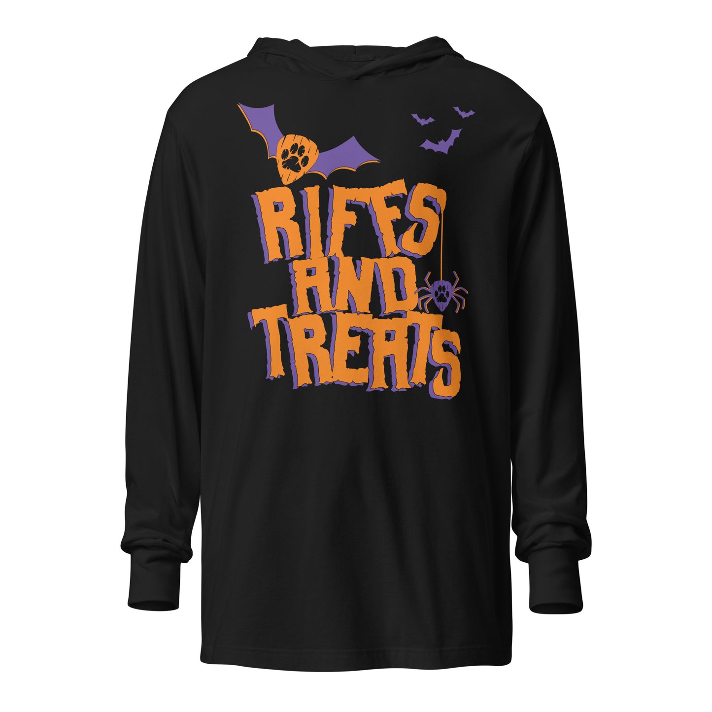 Riffs and Treats Hooded long-sleeve tee (Front and Back)