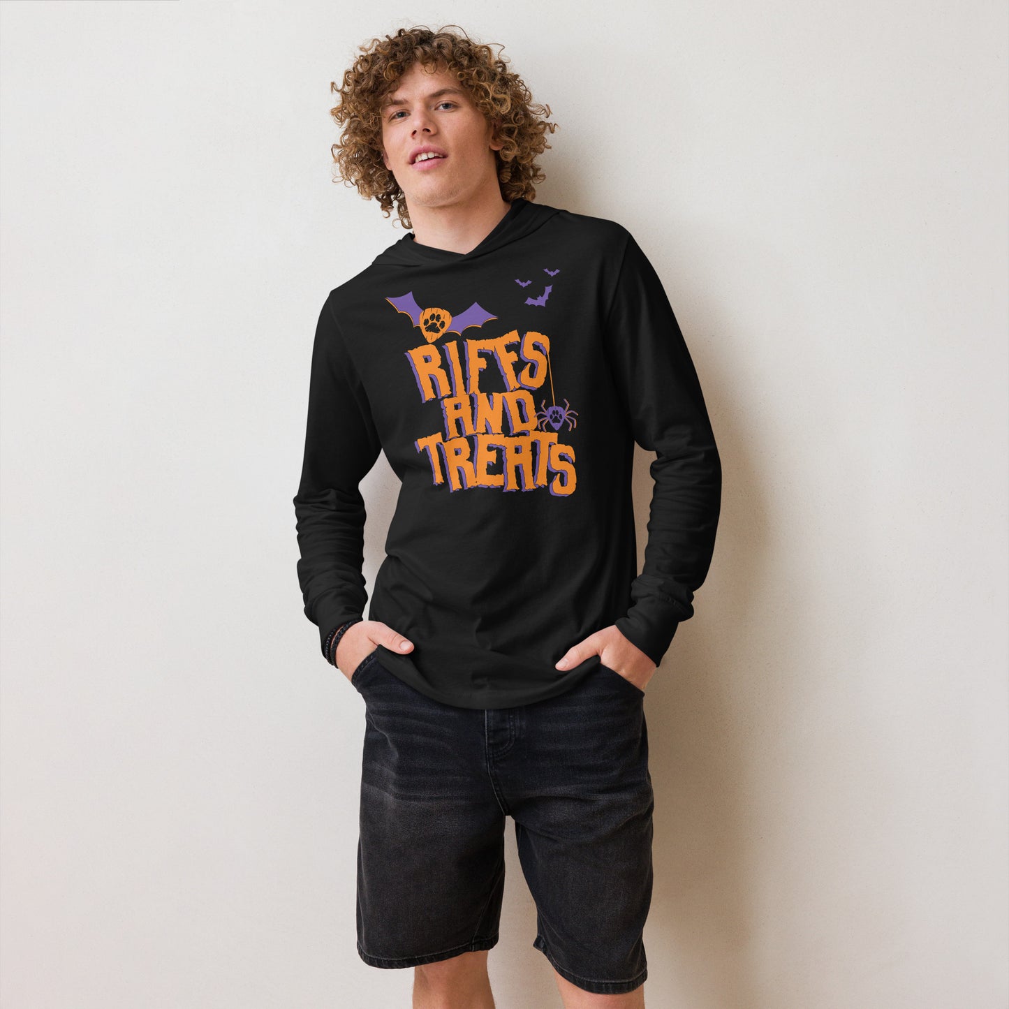 Riffs and Treats Hooded long-sleeve tee (Front and Back)