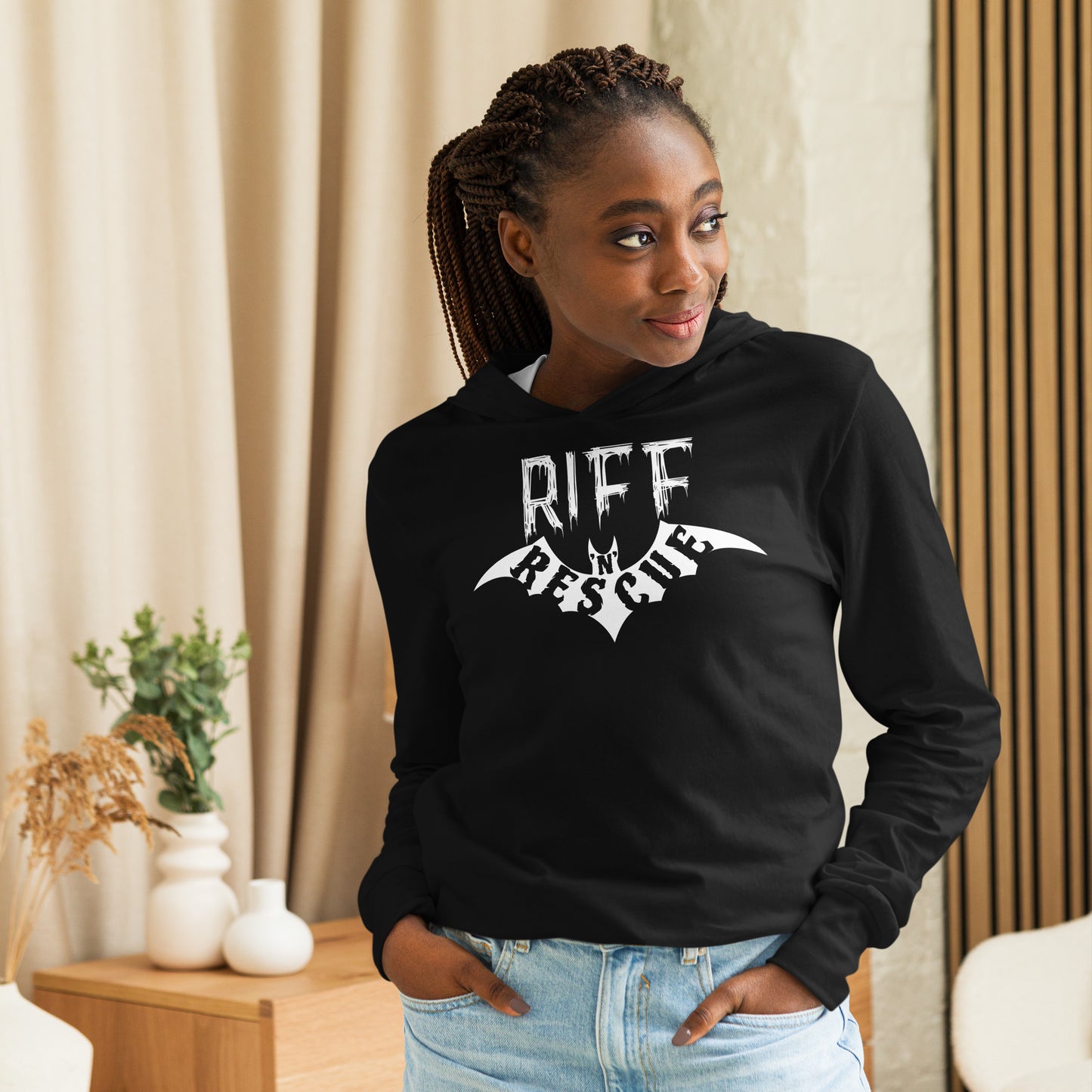 Riff Bat Hooded long-sleeve tee (Front and Back)