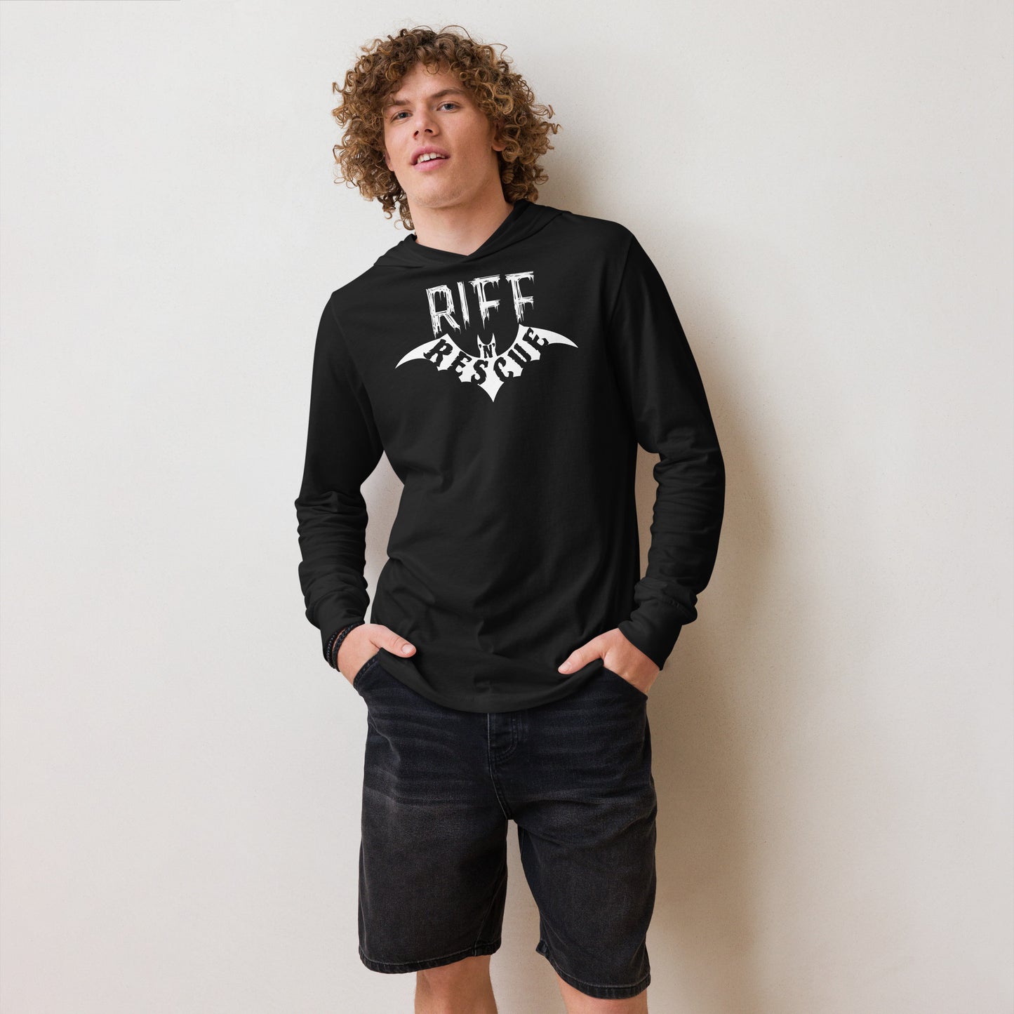 Riff Bat Hooded long-sleeve tee (Front and Back)