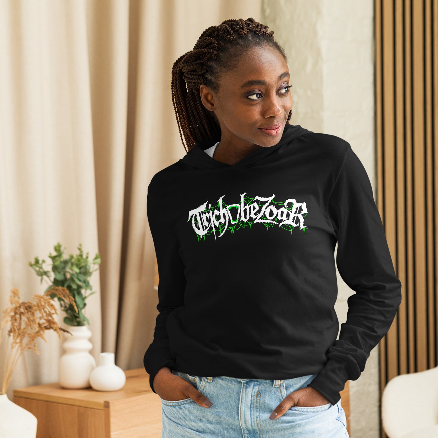 Trichobezoar AKA Hairball Green (Limited Edition Color) Hooded long-sleeve tee (Front and Back)