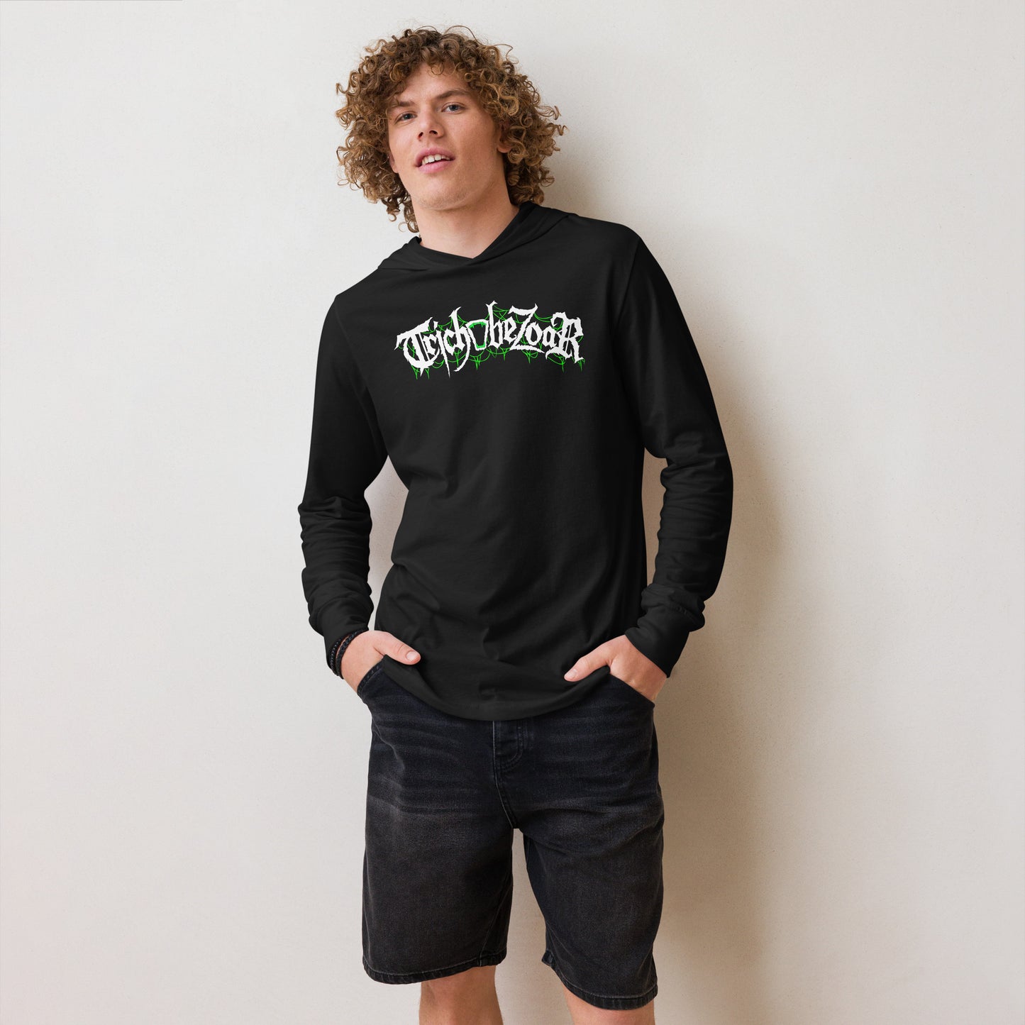Trichobezoar AKA Hairball Green (Limited Edition Color) Hooded long-sleeve tee (Front and Back)