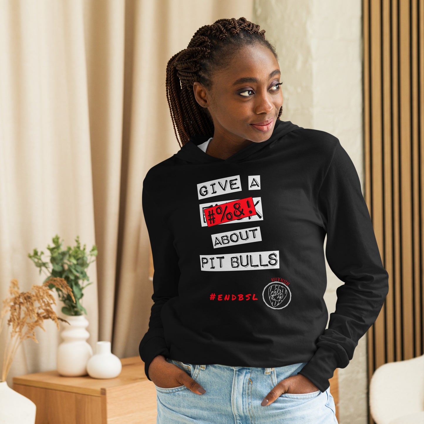 Give A #%&! About Pit Bulls Hooded long-sleeve tee