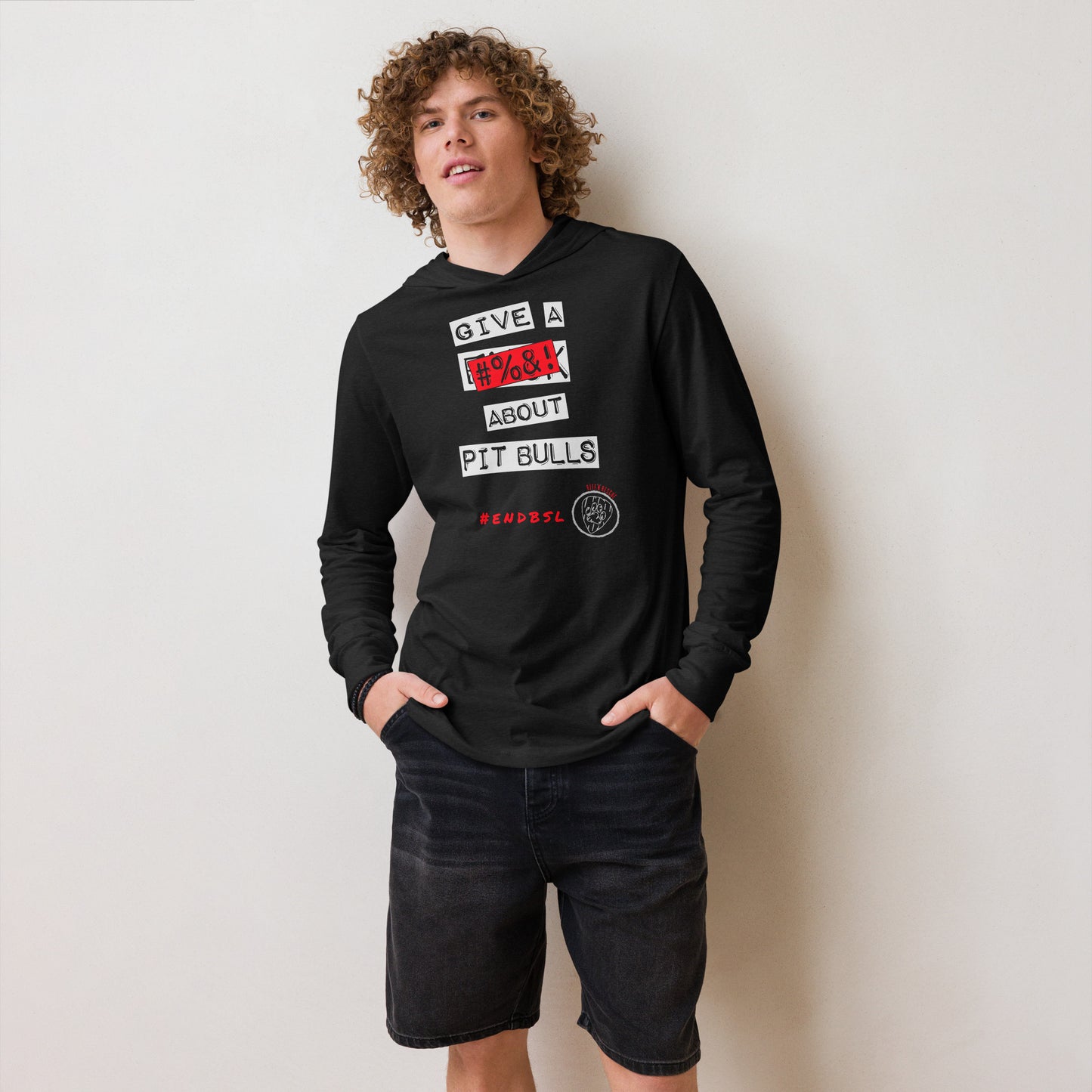 Give A #%&! About Pit Bulls Hooded long-sleeve tee