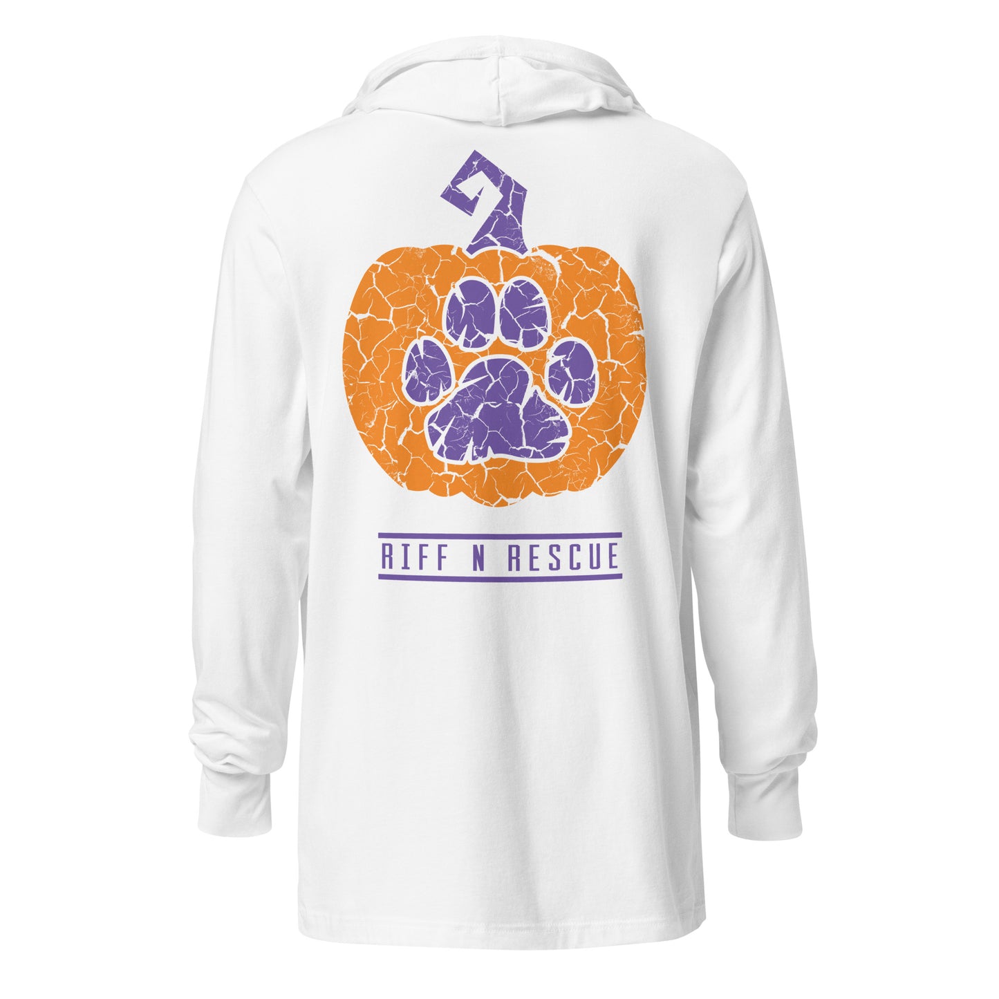 Riffs and Treats Hooded long-sleeve tee (Front and Back)