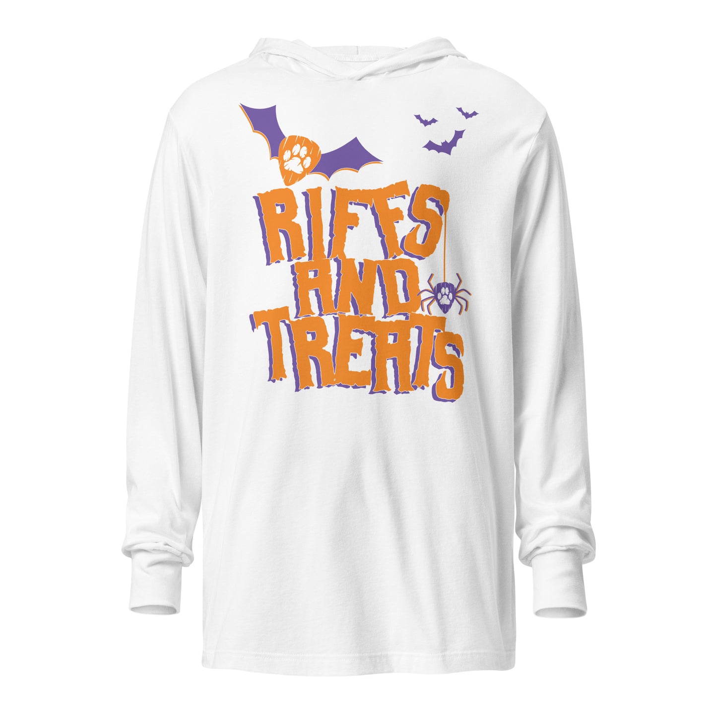 Riffs and Treats Hooded long-sleeve tee (Front and Back)