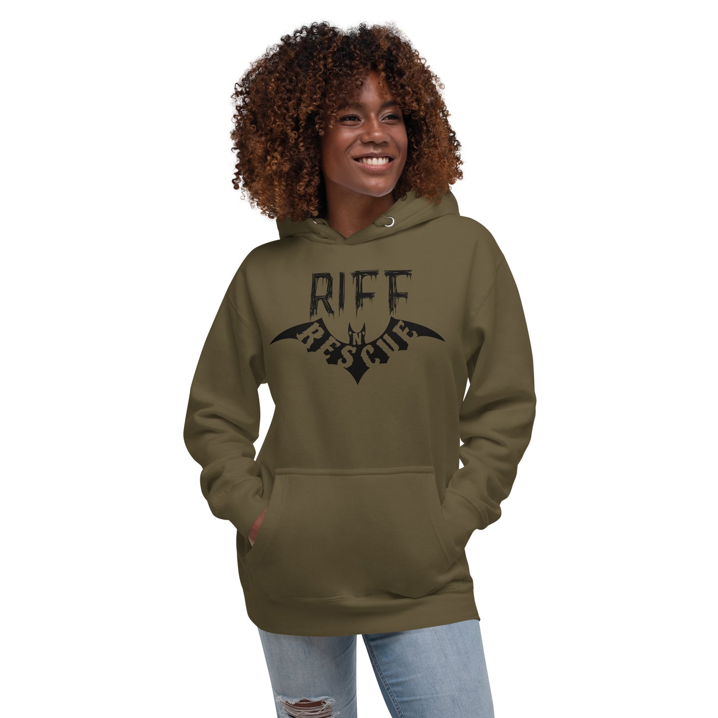 Riff Bat Black Unisex Hoodie (Front and Back)