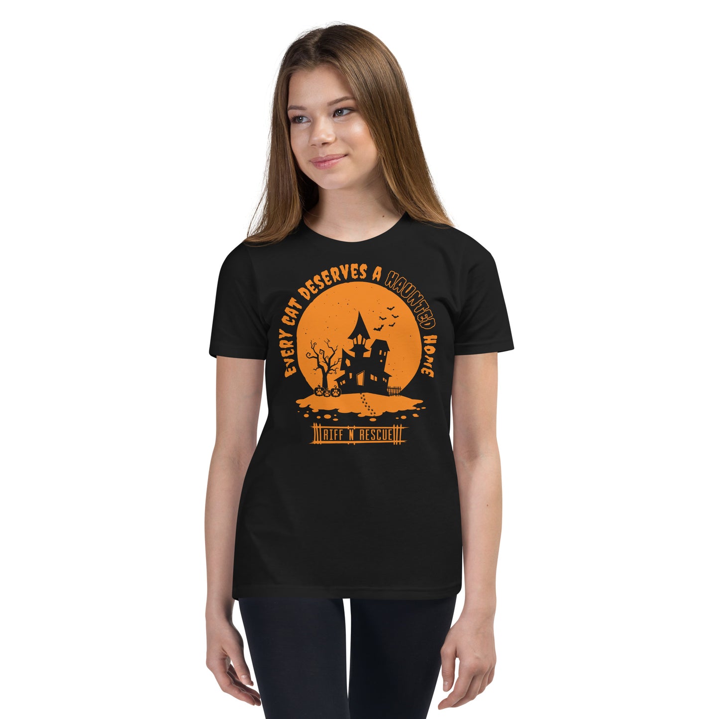 Haunted Cat Home Youth Short Sleeve T-Shirt