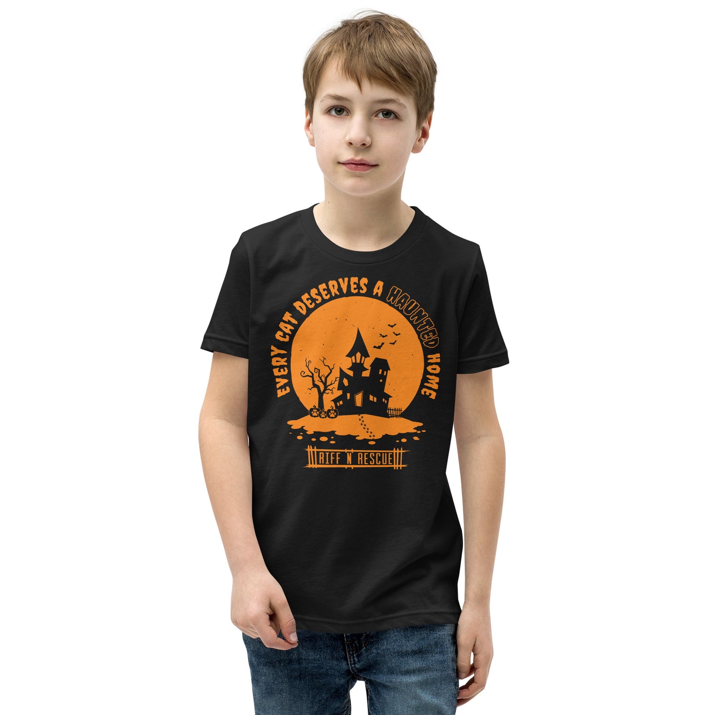 Haunted Cat Home Youth Short Sleeve T-Shirt