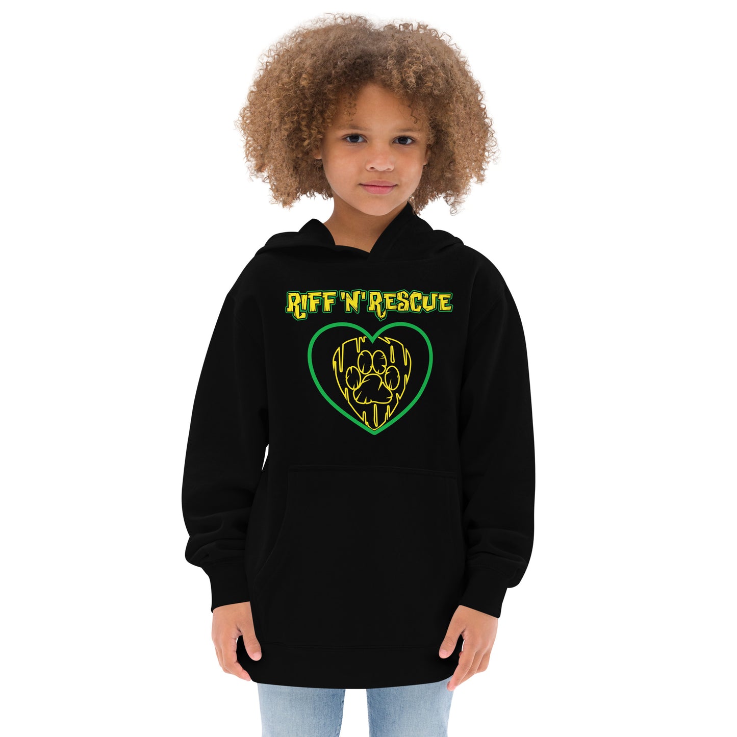 Hearts and Paws Green Cat Kids fleece hoodie