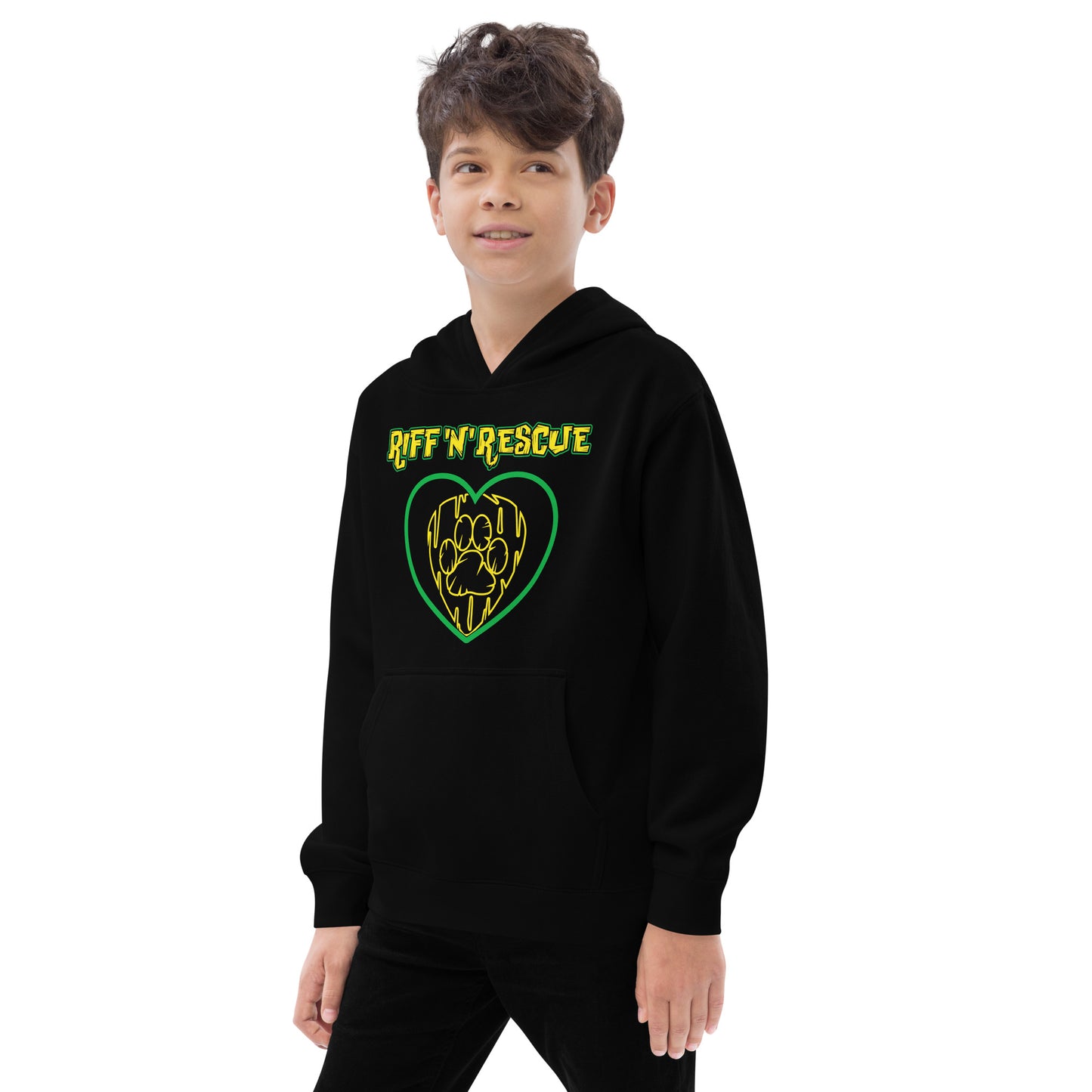 Hearts and Paws Green Cat Kids fleece hoodie