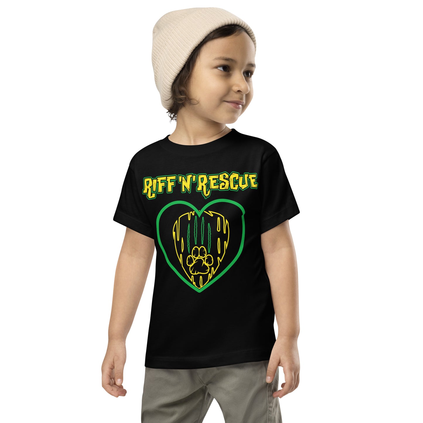 Hearts and Paws Green Cat Toddler Short Sleeve Tee