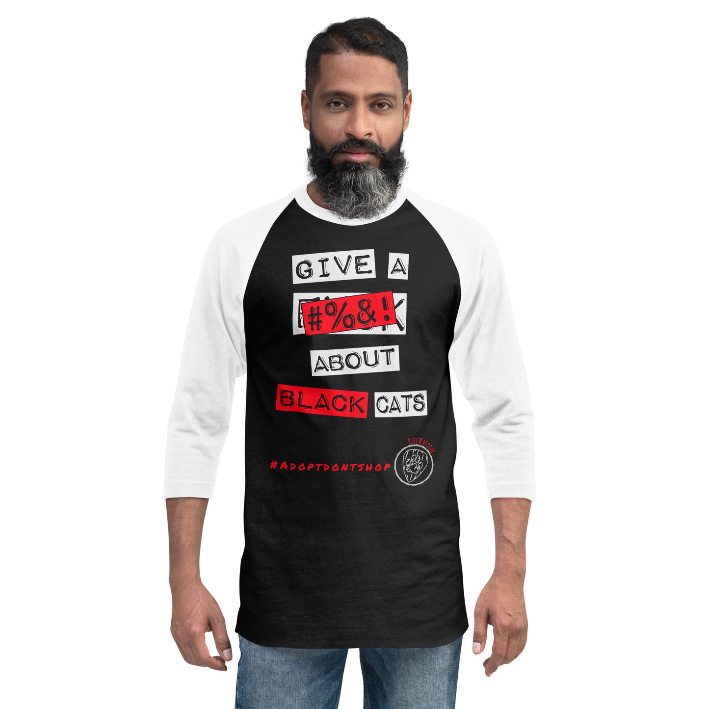 Give A #%&! About Black Cats 3/4 sleeve raglan shirt