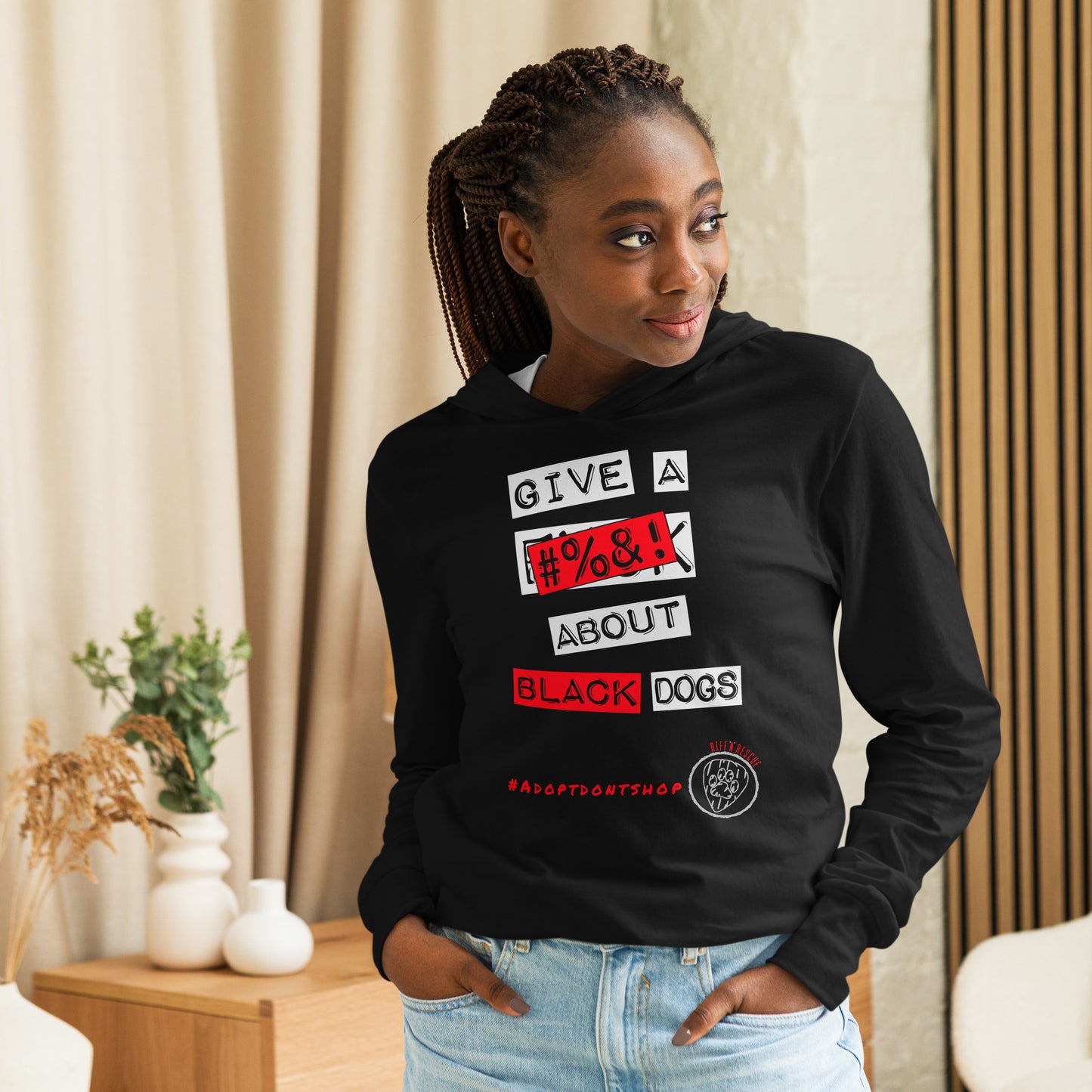 Give A #%&! About Black Dogs Hooded long-sleeve tee