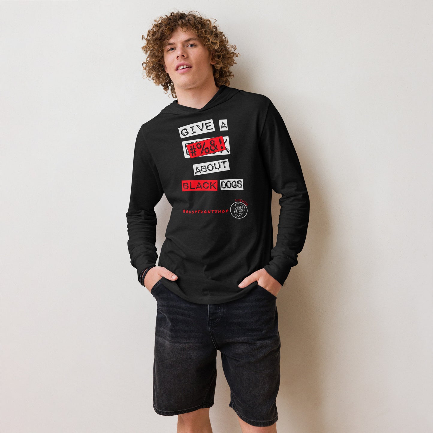 Give A #%&! About Black Dogs Hooded long-sleeve tee